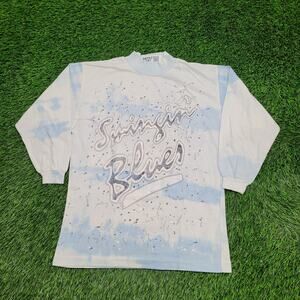 Vintage 90s Swingin Blues Sweatshirt Womens S/M 18x25 Blue White